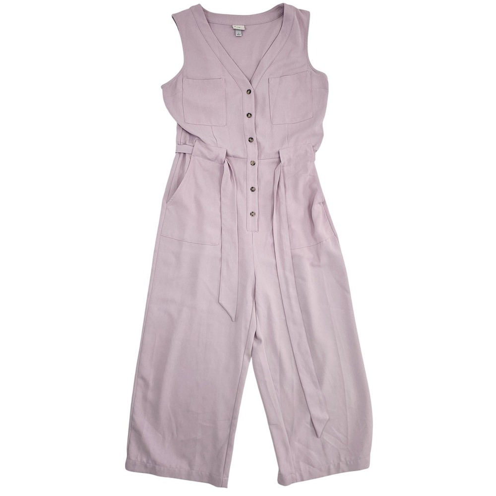A New Day Lavender V-Neck Button Front Sleeveless WideLeg Jumpsuit Medium Purple